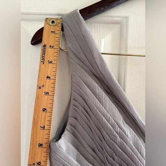 NWT BHLDN Anthro S Kia Sleeveless Maxi Bridesmaid Dress Fog Chiffon V Neck Ruche - Picture 14 of 15